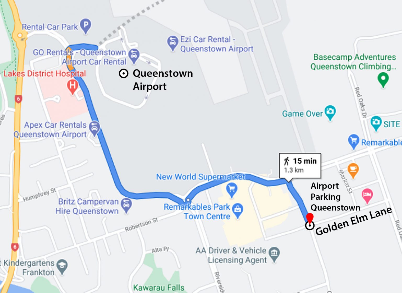 Airport Parking Queenstown Location Map Walk 1536x1118 